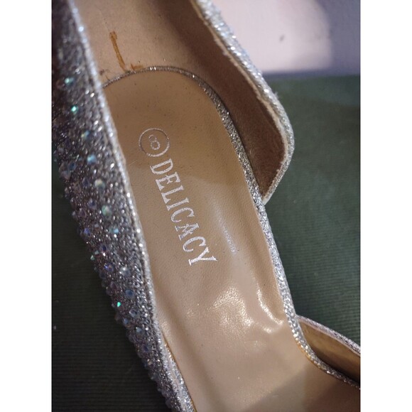 Delicacy Silver Rhinestone Heels 8 Bling Sparkle  Euc - Picture 2 of 6
